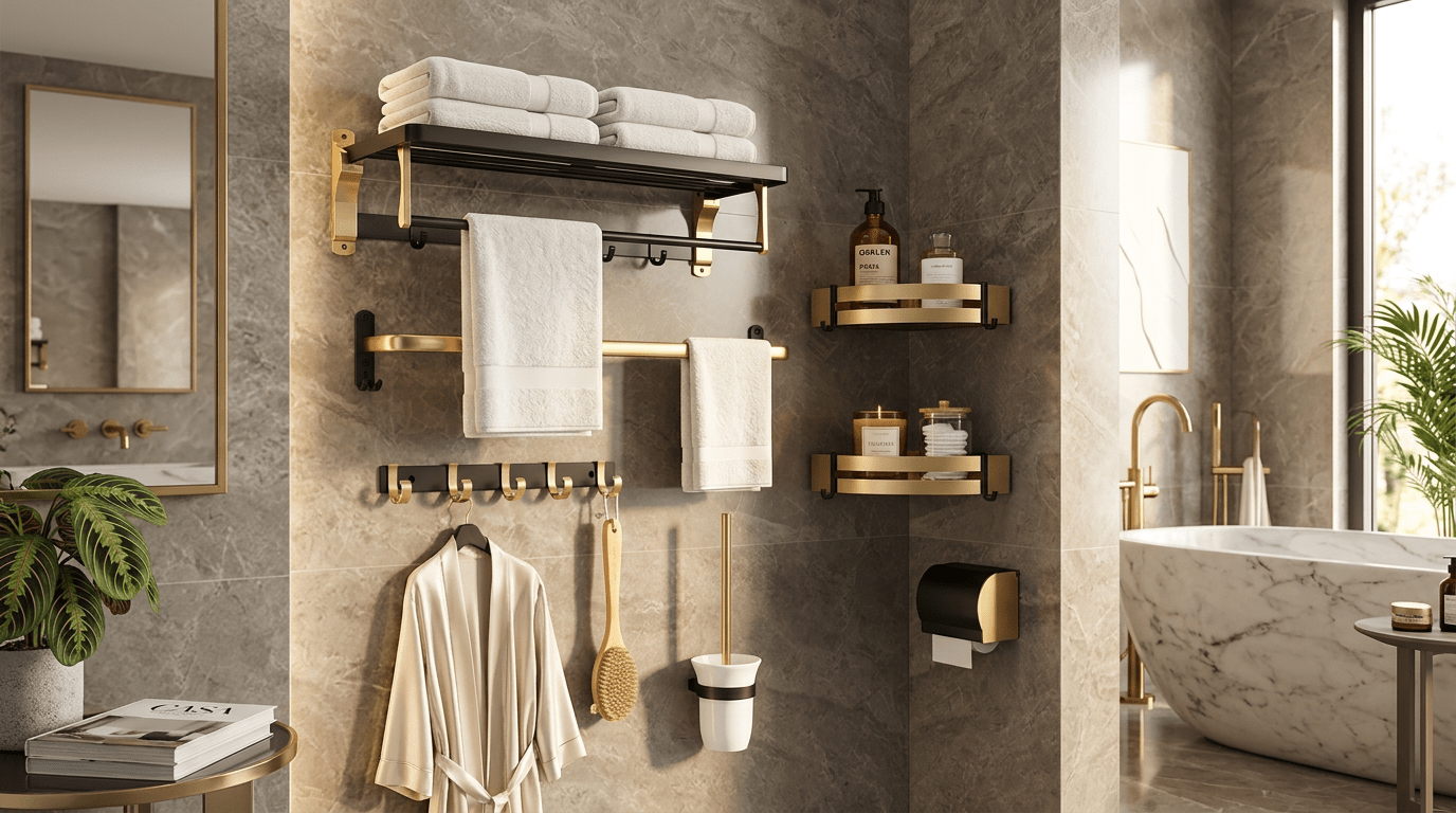 Banheiro Black & Dourado: O Luxo da Organização Inteligente