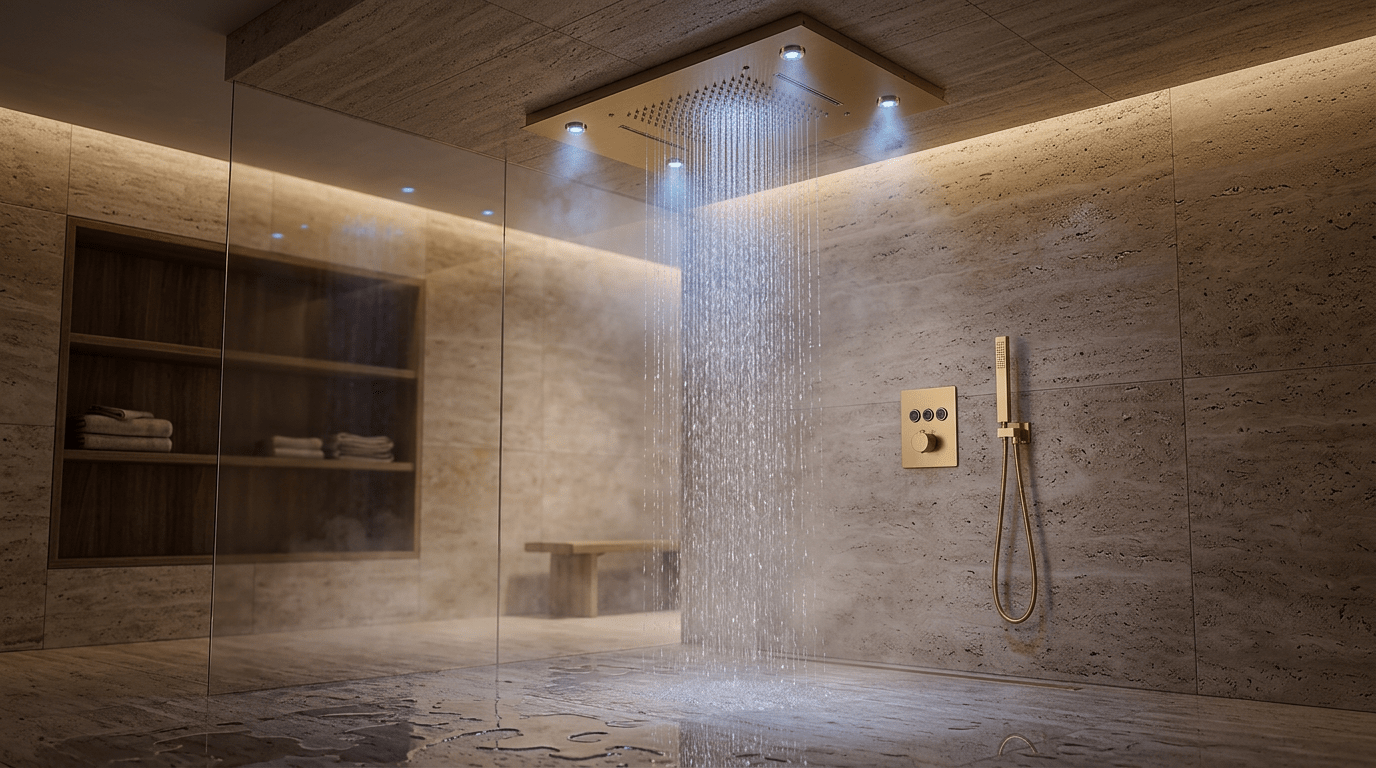 Ducha Pluvora SPA™: Luxo Atemporal no Teto do Banheiro