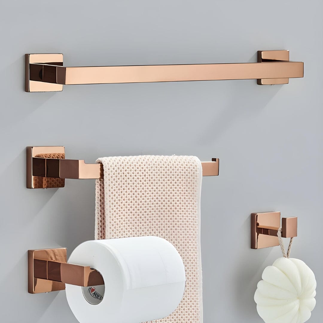 Acessórios para Banheiro Inox Rose Gold Shine acessórios para banheiro inox Artificio Lar Conjunto Completo 40cm