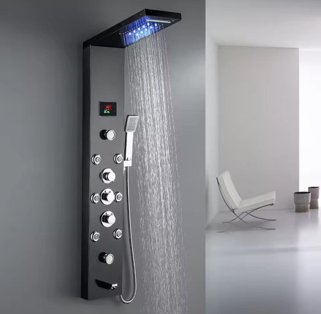 Ducha Vertical Com Hidro Cascata Led Visor Inox Spa Trust Ducha Vertical Com Hidro Cascata Led Visor Inox Artificio Lar Preto Escovado Á Pronta Entrega