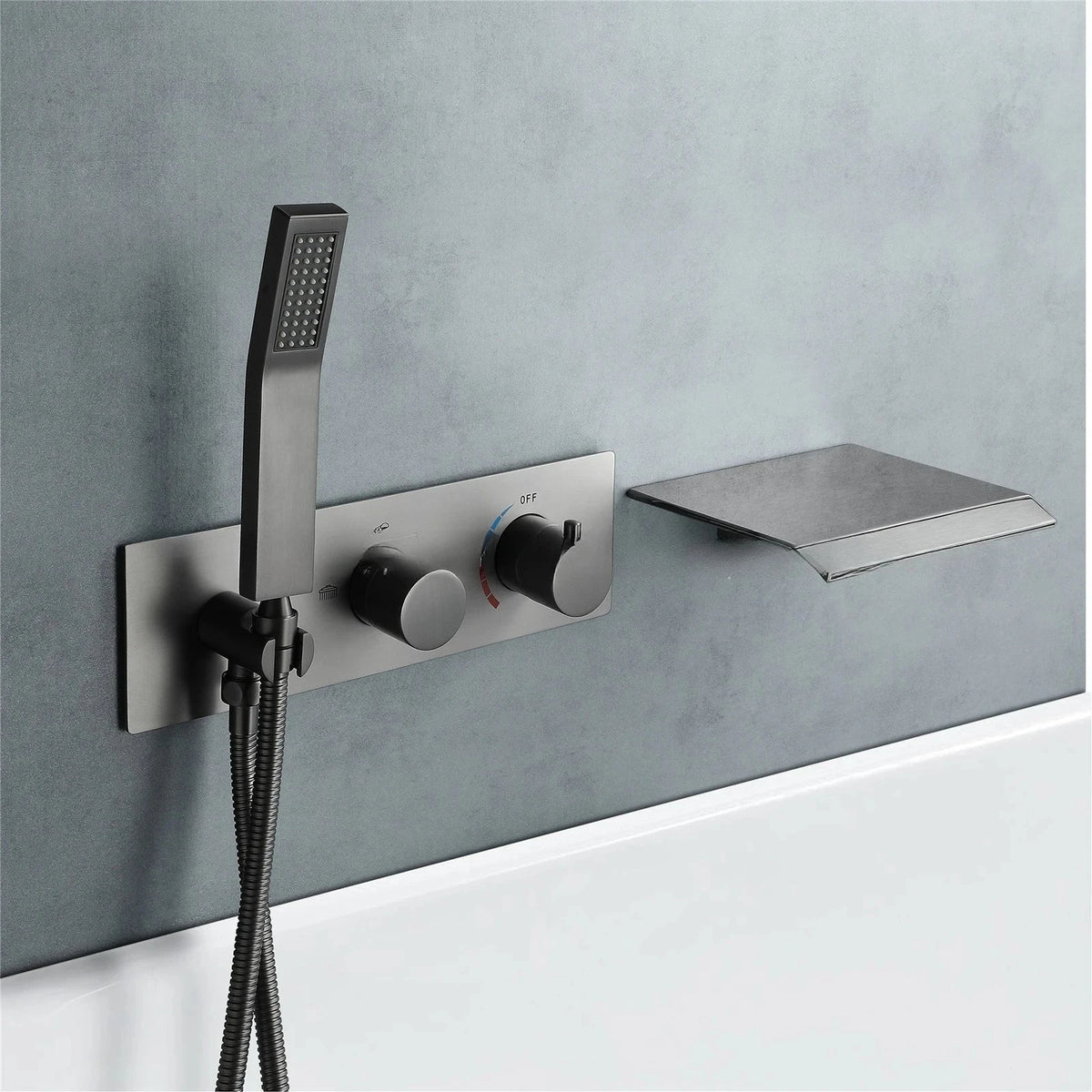 FARRETE concealed bathtub faucet cold and hot full copper gun gray built-in wall-mounted two-function waterfall showerhead set Artificio Lar Gun gray-model B G1/2