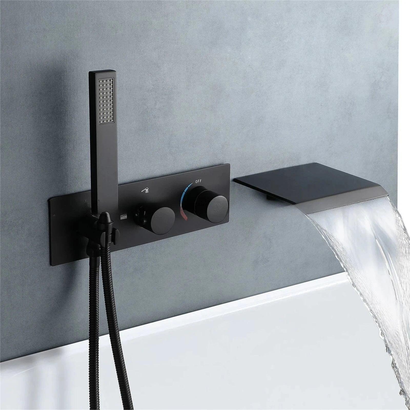 FARRETE concealed bathtub faucet cold and hot full copper gun gray built-in wall-mounted two-function waterfall showerhead set Artificio Lar Matte black-model B G1/2
