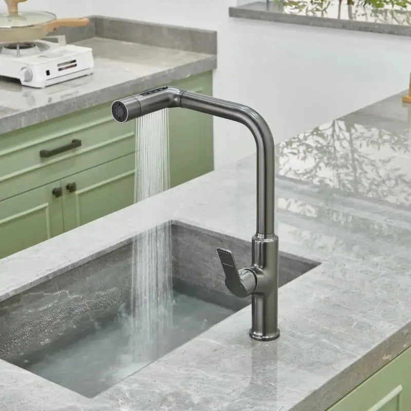 Gun gray kitchen faucet pull-out vegetable sink hot and cold copper splash proof sink balcony rotating Artificio Lar