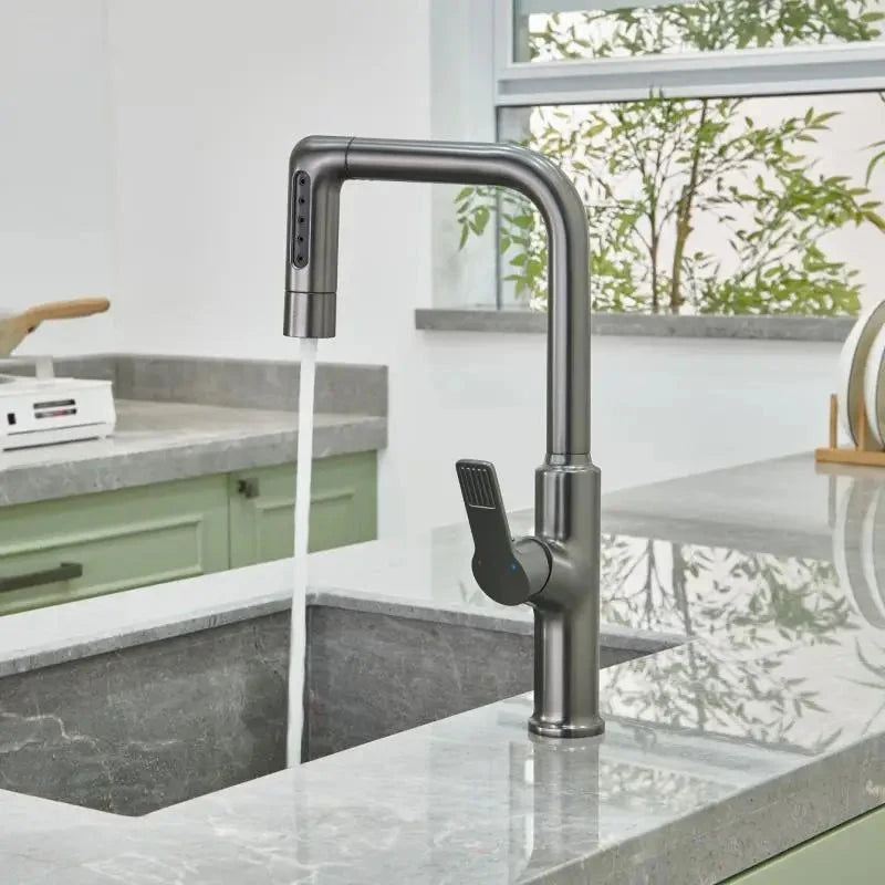 Gun gray kitchen faucet pull-out vegetable sink hot and cold copper splash proof sink balcony rotating Artificio Lar