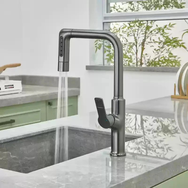 Gun gray kitchen faucet pull-out vegetable sink hot and cold copper splash proof sink balcony rotating Artificio Lar S1 G3/8