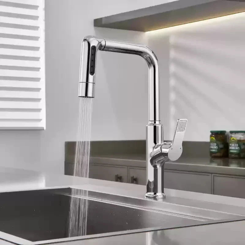 Gun gray kitchen faucet pull-out vegetable sink hot and cold copper splash proof sink balcony rotating Artificio Lar S2 G3/8