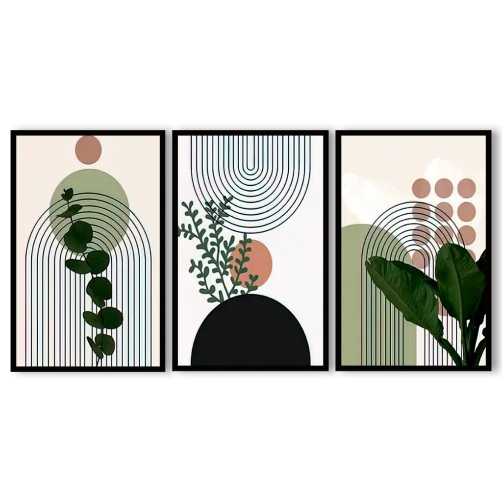 Kit 3 Quadros Decorativos Para Sala Folhagem Neutras Folhas Coloridas Moldura Luxo Quadros Artificio Lar