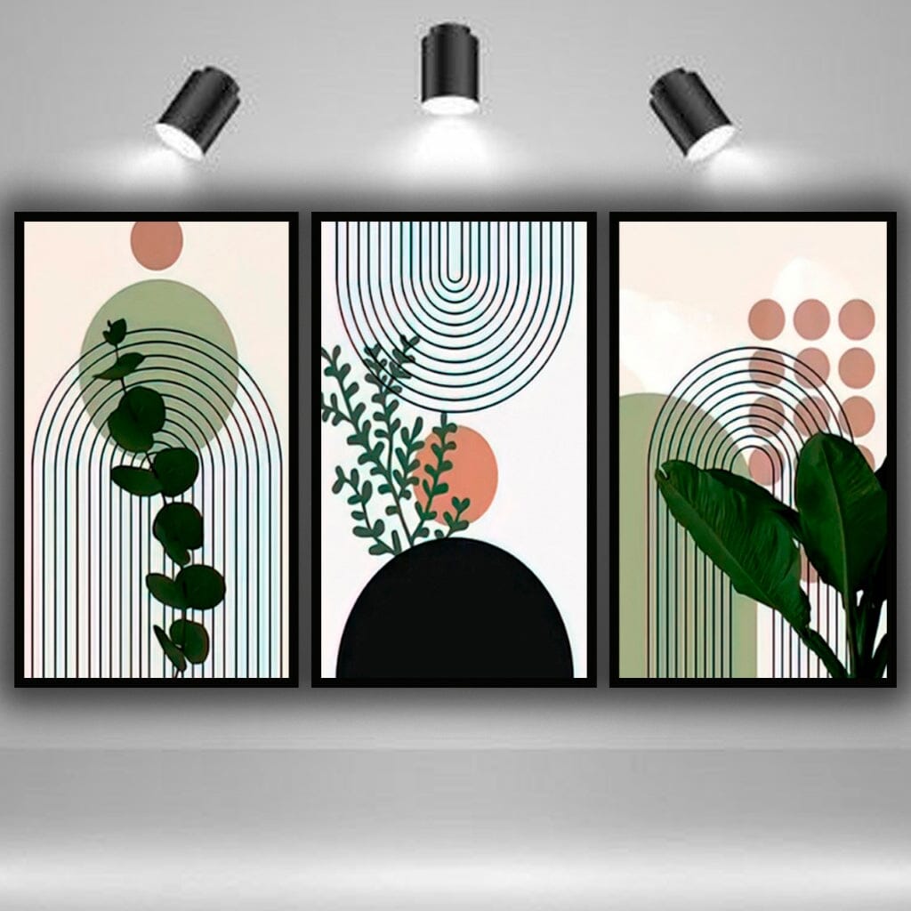 Kit 3 Quadros Decorativos Para Sala Folhagem Neutras Folhas Coloridas Moldura Luxo Quadros Artificio Lar