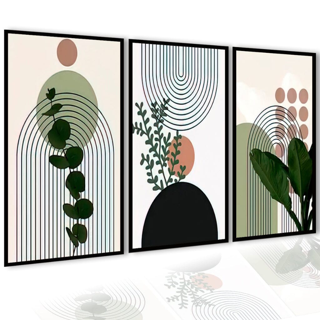 Kit 3 Quadros Decorativos Para Sala Folhagem Neutras Folhas Coloridas Moldura Luxo Quadros Artificio Lar