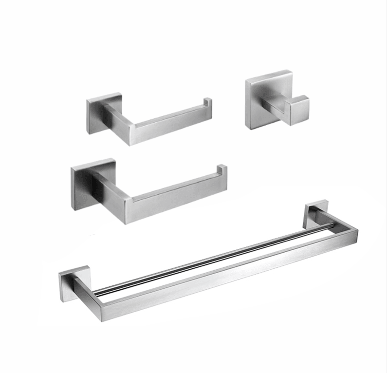 Kit Acessórios Aço Escovado Style Torneira Online Kit c/ Toalheiro Duplo