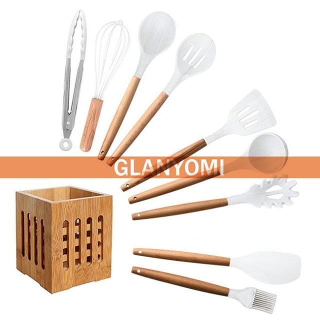 KIT Best Conchas e Colheres Chef Branco Marmorizado kit best chef Artificio Lar 10pcs com recipiente MADEIRA