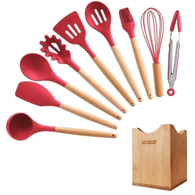 Kit Master Conchas e Colheres Espátulas Chef Coloridos kit master chef Artificio Lar 10 peças - VERMELHO - FECHADA