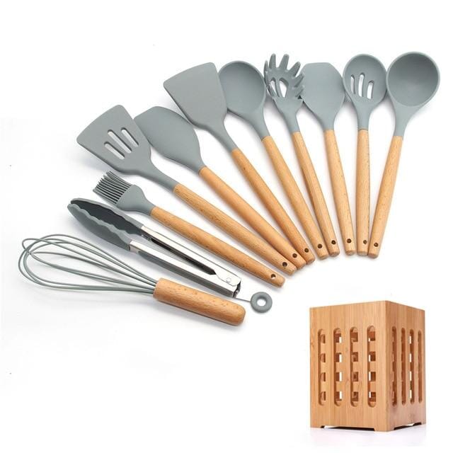 Kit Master Conchas e Colheres Espátulas Chef Coloridos kit master chef Artificio Lar 12 peças - CINZA - VAZADA