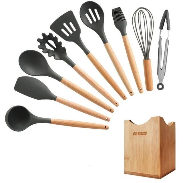 Kit Master Conchas e Colheres Espátulas Chef Coloridos kit master chef Artificio Lar 12 peças - GRAFITE - FECHADA