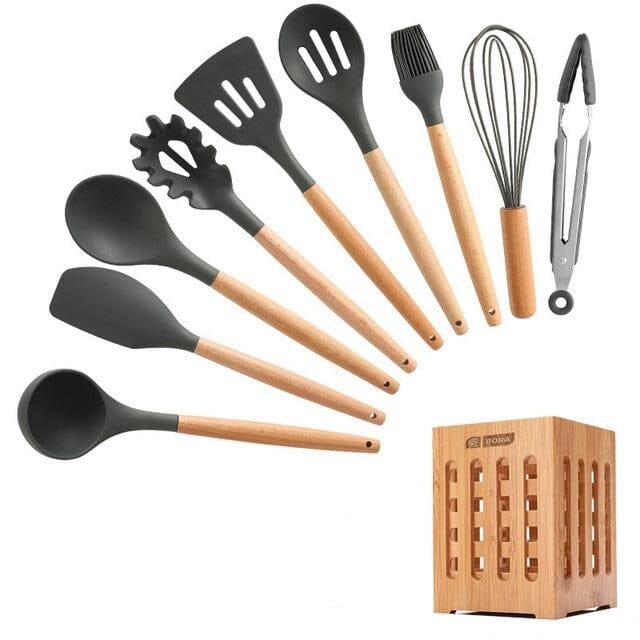 Kit Master Conchas e Colheres Espátulas Chef Coloridos kit master chef Artificio Lar 12 peças - GRAFITE - VAZADA