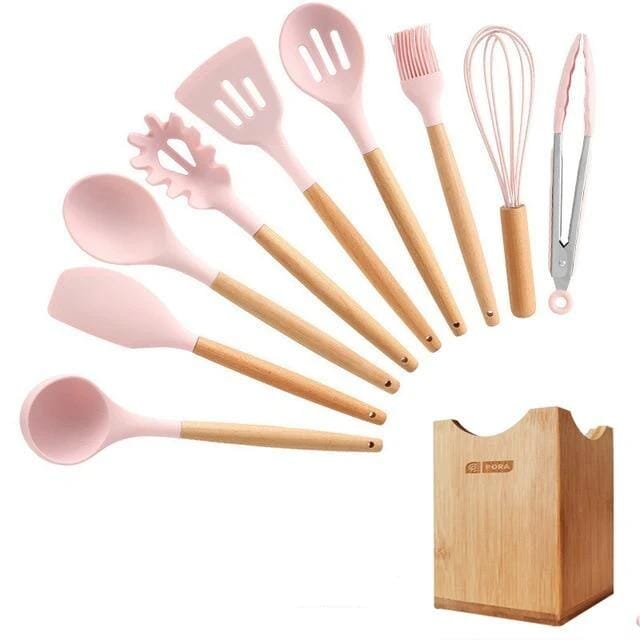 Kit Master Conchas e Colheres Espátulas Chef Coloridos kit master chef Artificio Lar 12 peças - ROSA - FECHADA