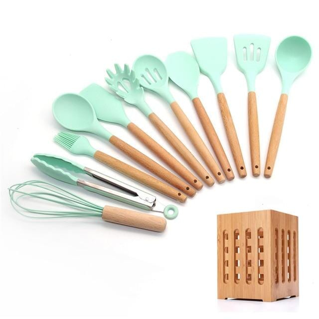 Kit Master Conchas e Colheres Espátulas Chef Coloridos kit master chef Artificio Lar 12 peças - VERDE - VAZADA