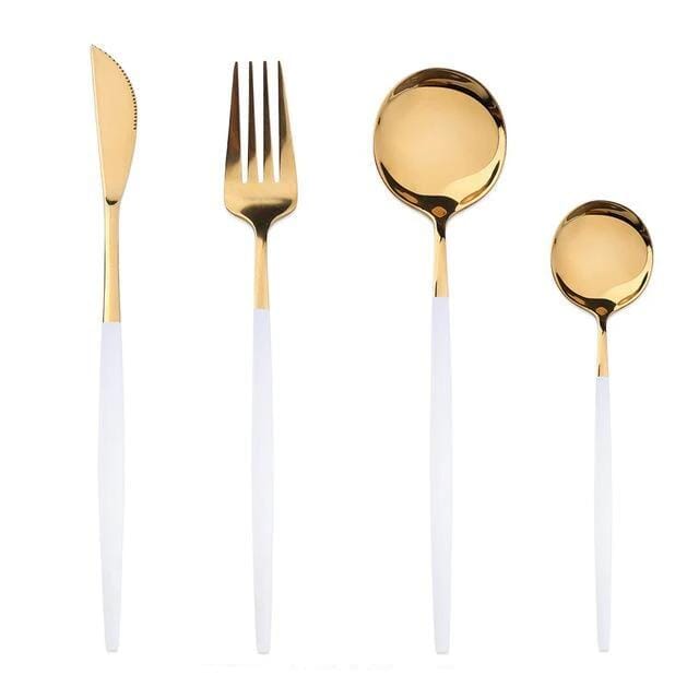 Kit Talheres Luxury 4 peças kit talheres luxury Artificio Lar Branco e Dourado