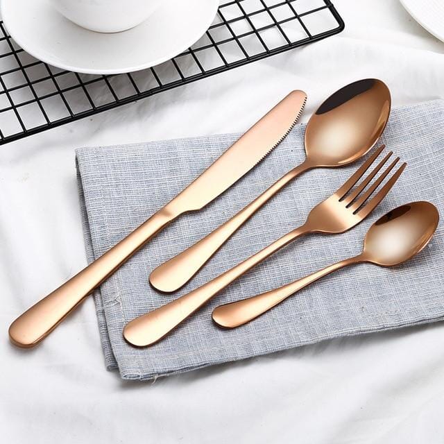 Kit Talheres Metálicos Coloridos - 4 Peças kit talheres metalicos Artificio Lar rose gold