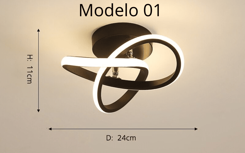 Luminária Lustre Minimalista LED 24w - 3 Cores de Luz Ajustáveis - 11 Modelos Luminária - 01 Artificio Lar Modelo 01 - Moldura Preta 3 Cores de Luz