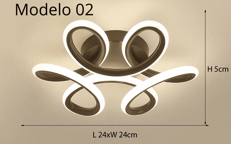 Luminária Lustre Minimalista LED 24w - 3 Cores de Luz Ajustáveis - 11 Modelos Luminária - 01 Artificio Lar Modelo 02 - Moldura Preta 3 Cores de Luz