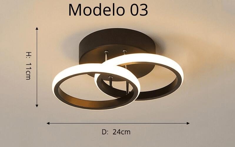 Luminária Lustre Minimalista LED 24w - 3 Cores de Luz Ajustáveis - 11 Modelos Luminária - 01 Artificio Lar Modelo 03 - Moldura Preta 3 Cores de Luz