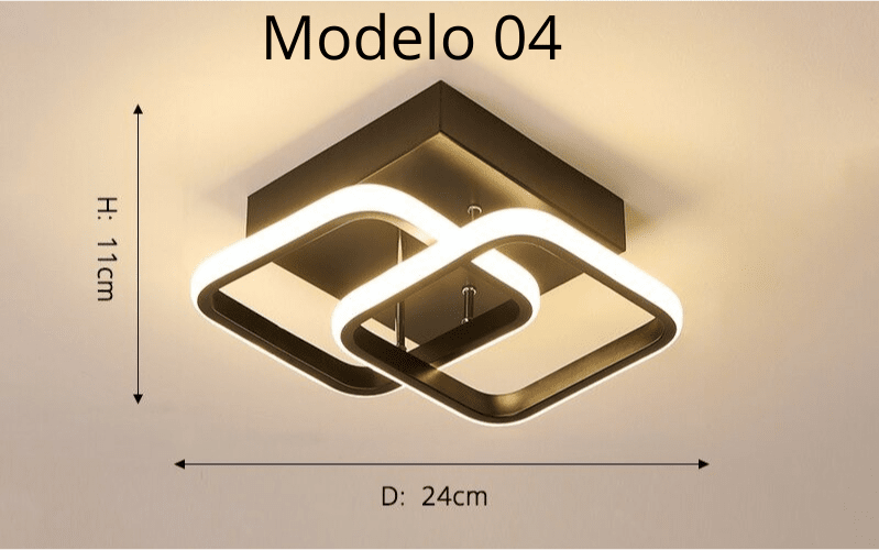 Luminária Lustre Minimalista LED 24w - 3 Cores de Luz Ajustáveis - 11 Modelos Luminária - 01 Artificio Lar Modelo 04 - Moldura Preta 3 Cores de Luz