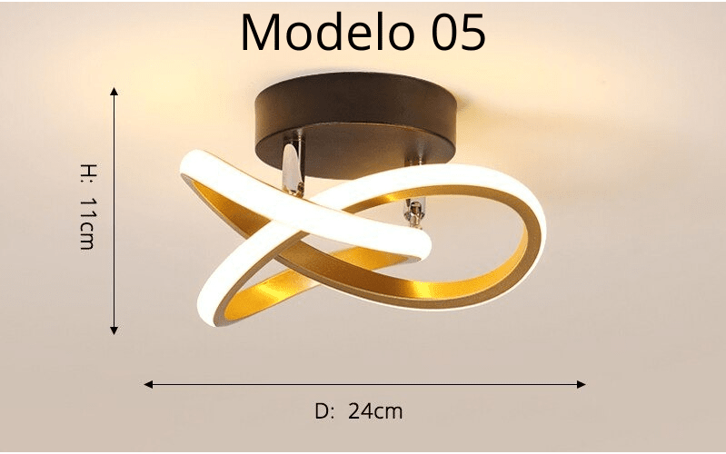 Luminária Lustre Minimalista LED 24w - 3 Cores de Luz Ajustáveis - 11 Modelos Luminária - 01 Artificio Lar Modelo 05 - Moldura Dourada 3 Cores de Luz