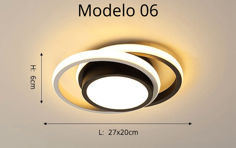 Luminária Lustre Minimalista LED 24w - 3 Cores de Luz Ajustáveis - 11 Modelos Luminária - 01 Artificio Lar Modelo 06 - Moldura Preta 3 Cores de Luz