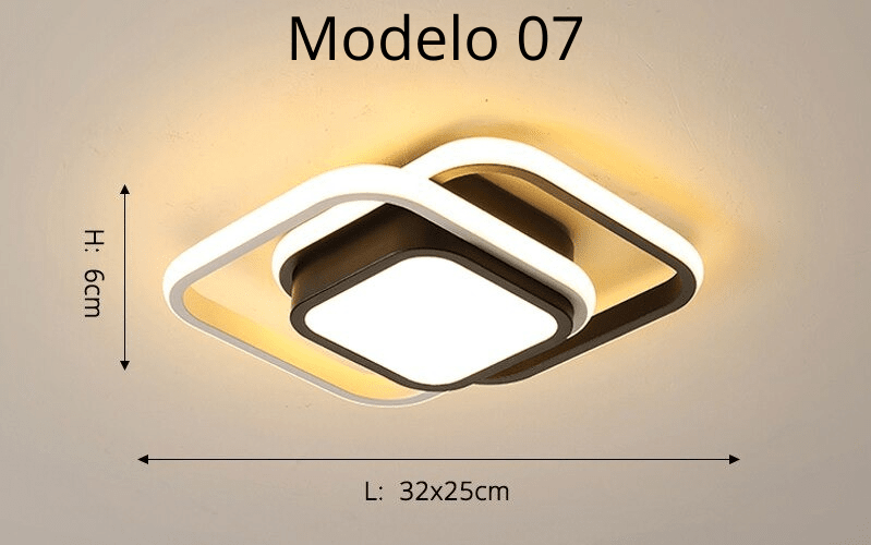 Luminária Lustre Minimalista LED 24w - 3 Cores de Luz Ajustáveis - 11 Modelos Luminária - 01 Artificio Lar Modelo 07 - Moldura Preta 3 Cores de Luz