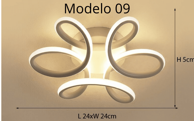 Luminária Lustre Minimalista LED 24w - 3 Cores de Luz Ajustáveis - 11 Modelos Luminária - 01 Artificio Lar Modelo 09 - Moldura Branca 3 Cores de Luz