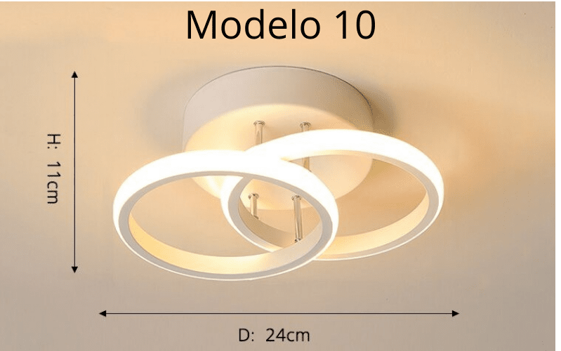 Luminária Lustre Minimalista LED 24w - 3 Cores de Luz Ajustáveis - 11 Modelos Luminária - 01 Artificio Lar Modelo 10 - Moldura Branca 3 Cores de Luz