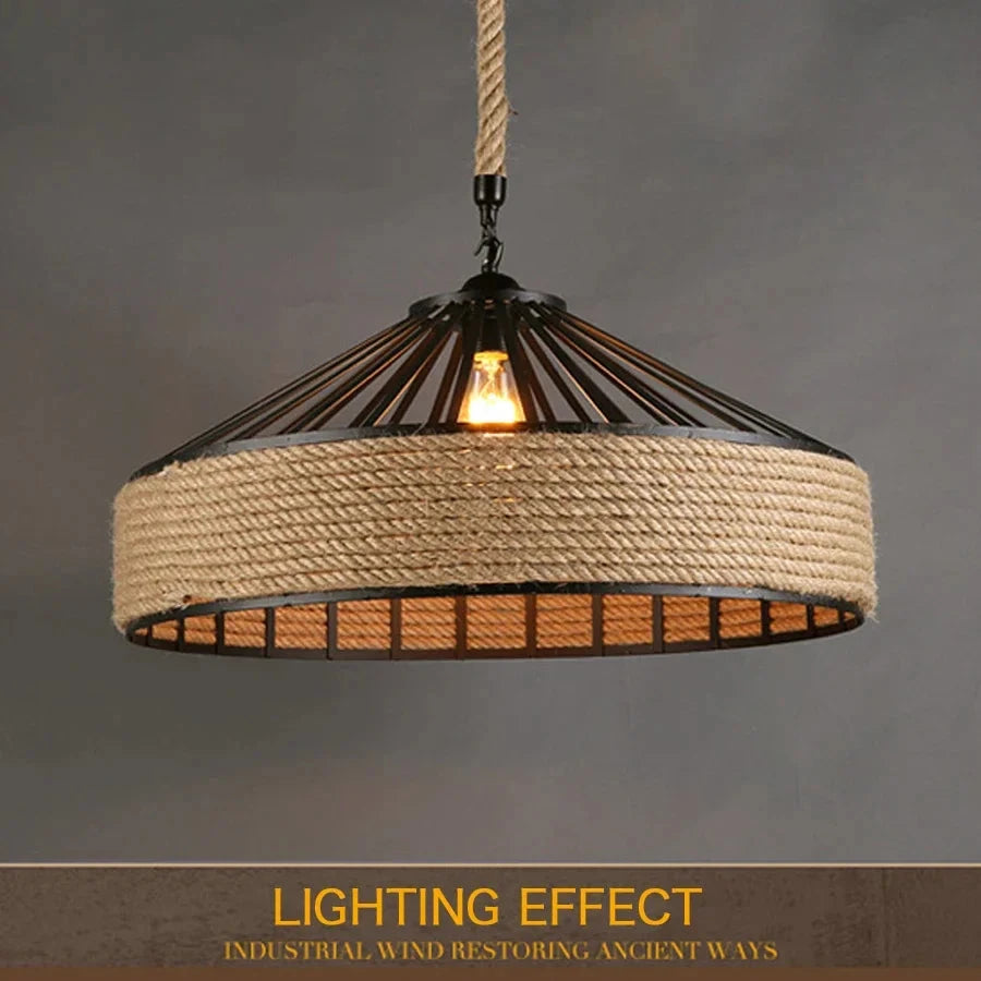 Lustre Pendente Retrô Industrial Corda de Cânhamo Bright Lustre Pendente Retrô Industrial Corda de Cânhamo Bright Artificio Lar