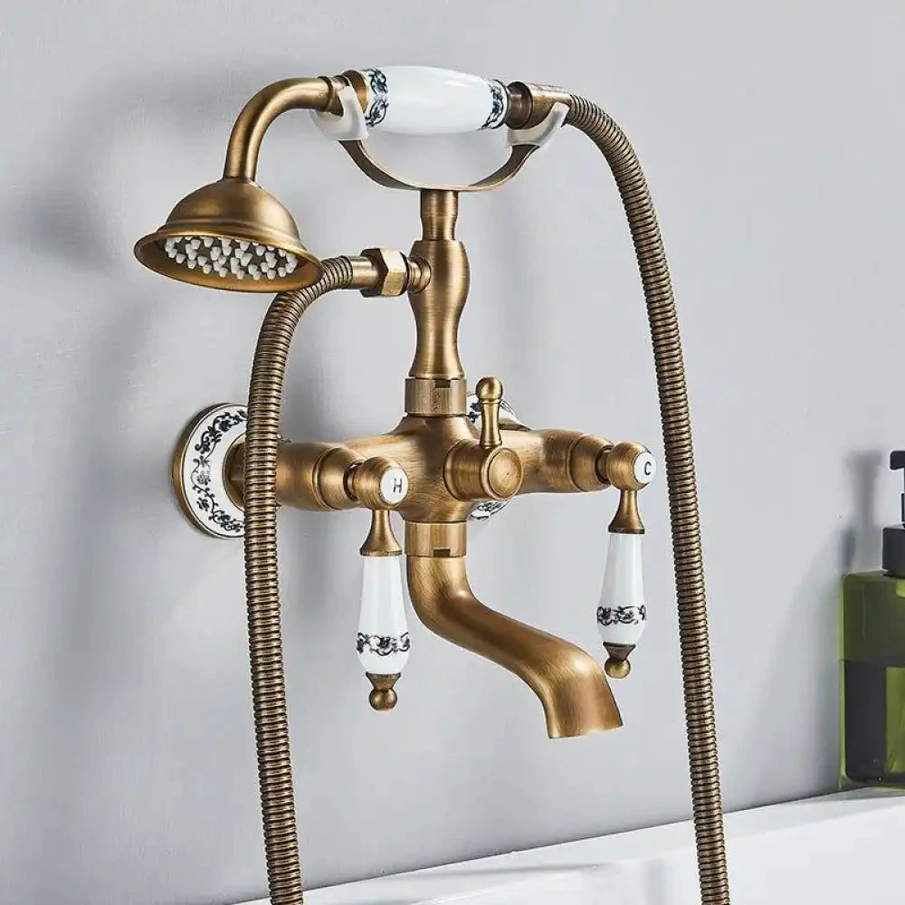 Misturador De Parede Para Banheira Duplocomando Inglês Brazina misturador de parede banheira duplo comando Artificio Lar Bronze Antigo C/ Porcelana Entrega De 7 Á 12 Dias