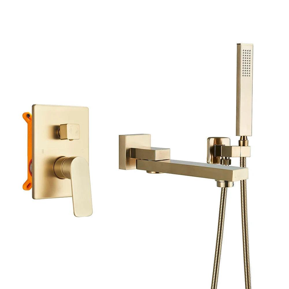 Misturador Parede Para Banheira Aquash Misturador Parede Para Banheira Aquash Artificio Lar Dourado Escovado