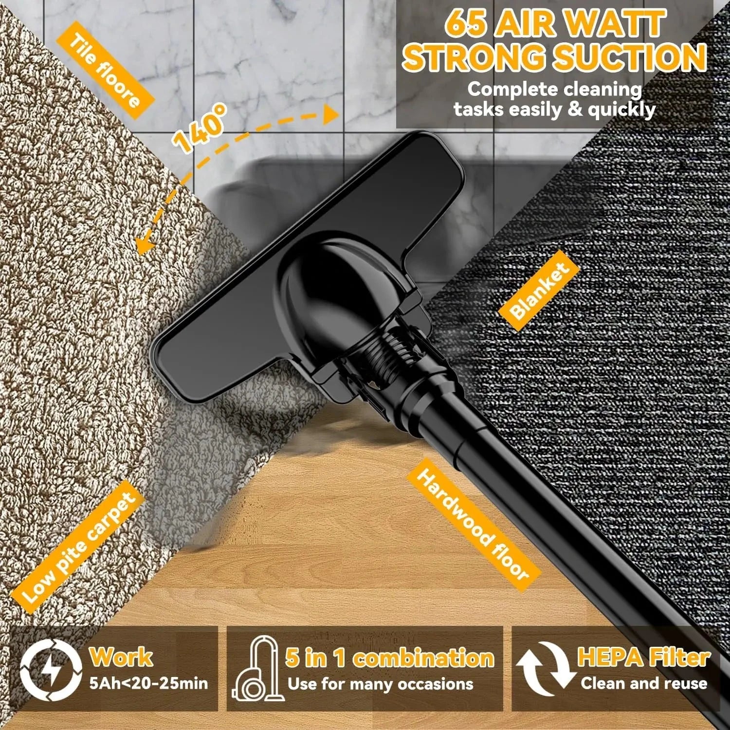 Portable Cordless Vacuum 400W Dry 5 in 1 Handheld Electric Vacuum Cleaner for Floor Carpet Car,For DeWalt 20V Battery Artificio Lar