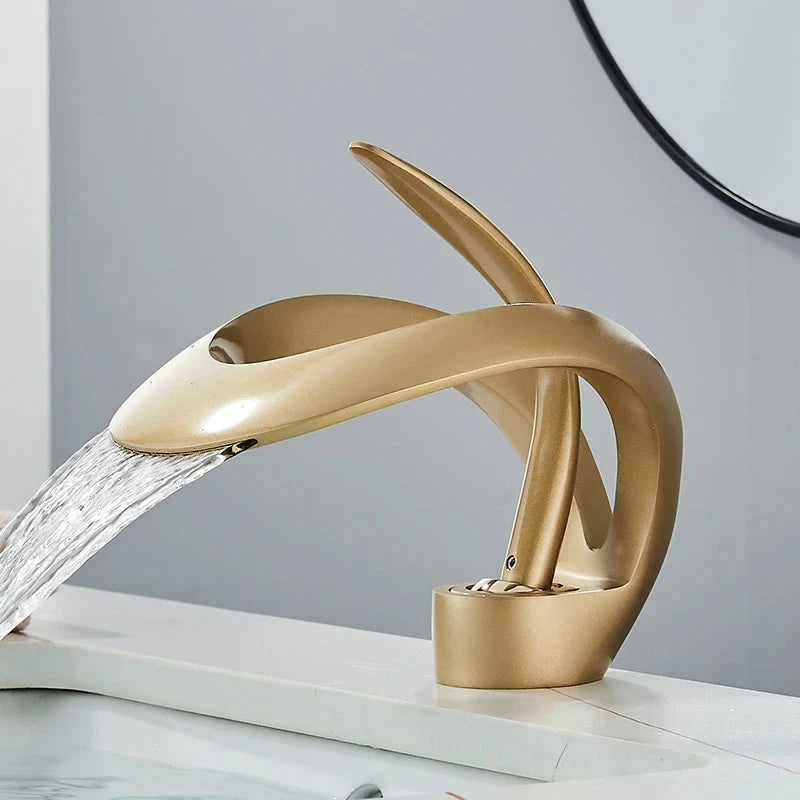 Solid Brass Waterfall Basin Faucet Single Handle Hot Cold Water Mixer Tap For Bathroom Sink Artificio Lar