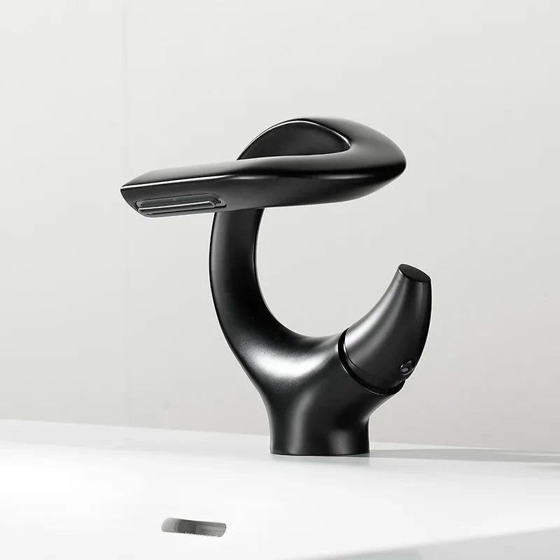 TOLM Basin faucet brass waterfall bathroom basin hot and cold mixer faucet single handle crane chrome mixer faucet Artificio Lar Black