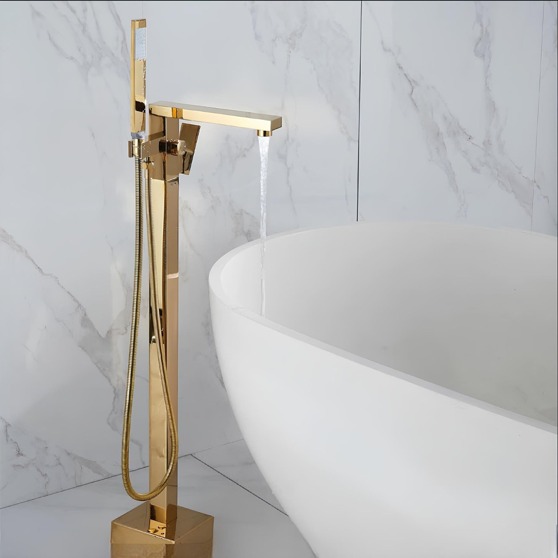 Torneira Banheiro Piso c/ Ducha Quadratta Torneira Online Gold