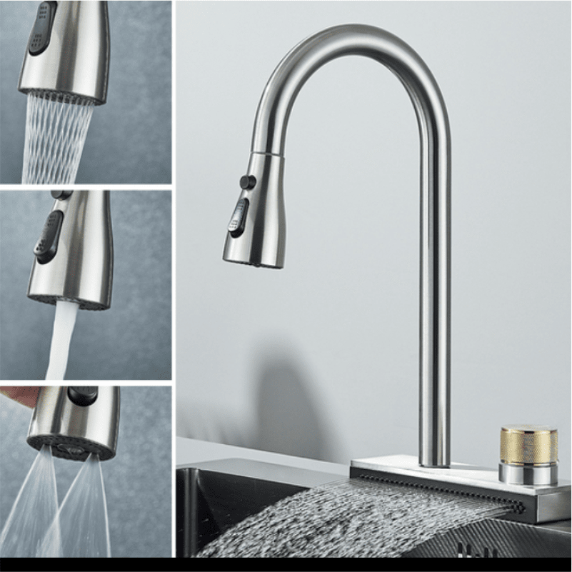 Torneira Cozinha Gourmet Waterfall Torneira Online Aço Escovado