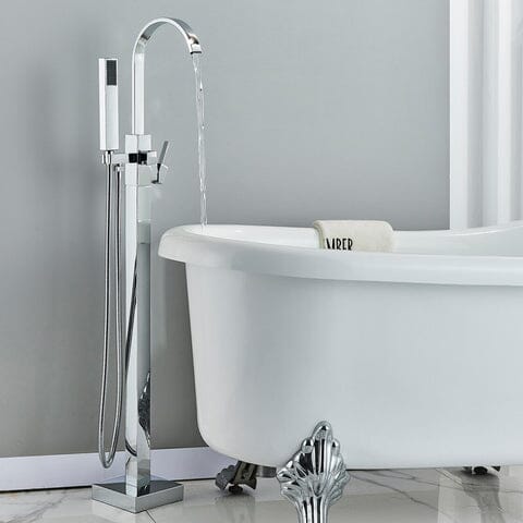 Torneira De Piso Para Banheira Misturador Curty Cromado Luxo Para Banheira De Imersão Misturador de piso banheira Artificio Lar