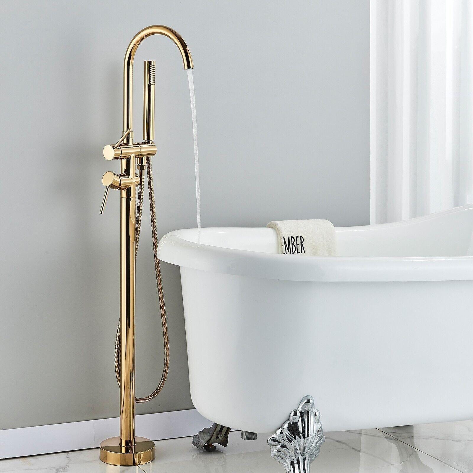 Torneira De Piso Para Banheira Misturador Dourado Contemporâneo Monocomando Misturador de piso banheira Artificio Lar Dourado A Pronta Entrega