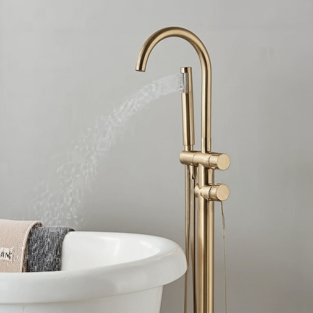 Torneira De Piso Para Banheira Misturador Ouro Escovado Contemporâneo Monocomando Danley Torneira De Piso Para Banheira Misturador Ouro Escovado Contemporâneo Monocomando Danley Artificio Lar