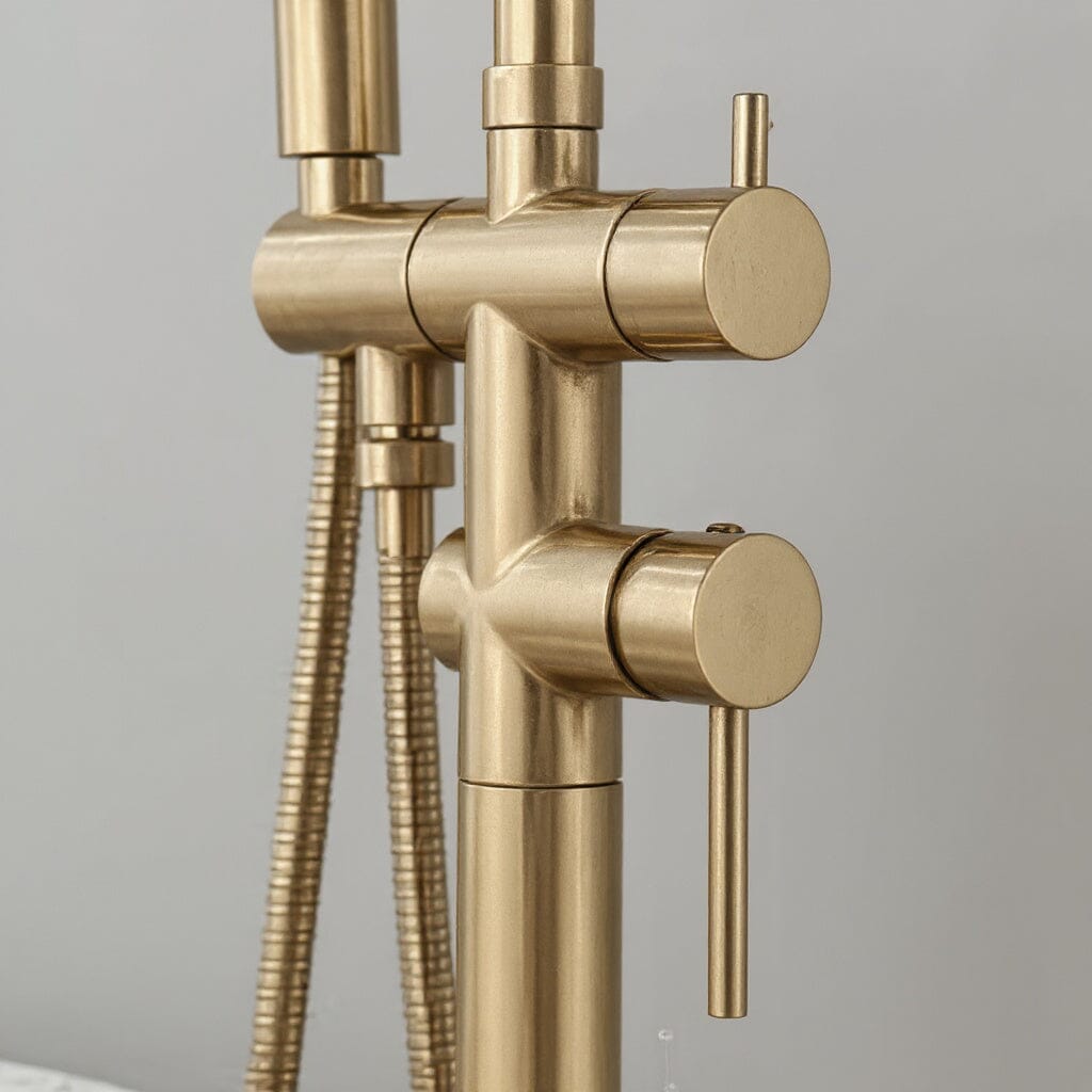 Torneira De Piso Para Banheira Misturador Ouro Escovado Contemporâneo Monocomando Danley Torneira De Piso Para Banheira Misturador Ouro Escovado Contemporâneo Monocomando Danley Artificio Lar