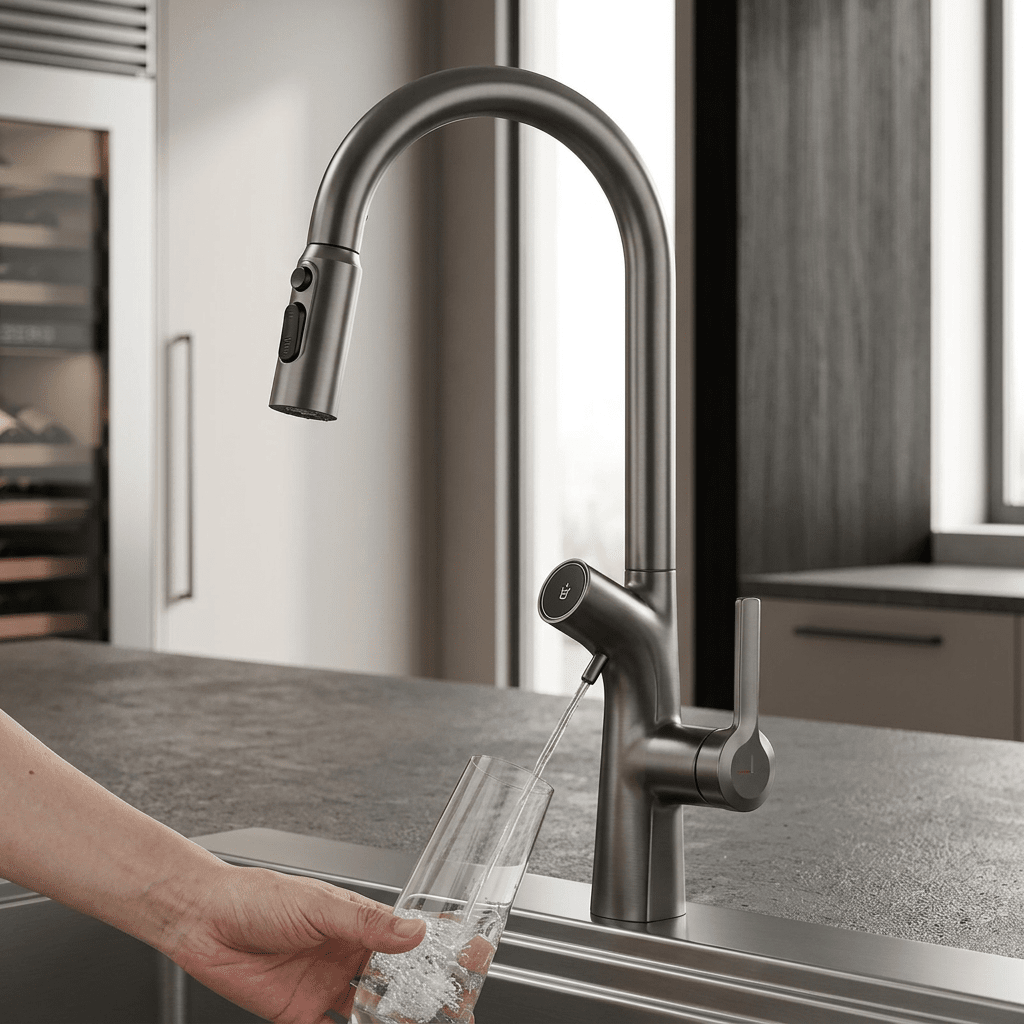 Torneira Gourmet AquaPura Dourada Kitchen Hutches Artificio Lar