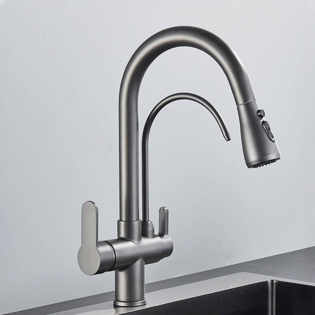 Torneira Gourmet Com Filtro Extensiva Spray 3 Saídas Kraus torneira gourmet Cozinha Artificio Lar Grafite