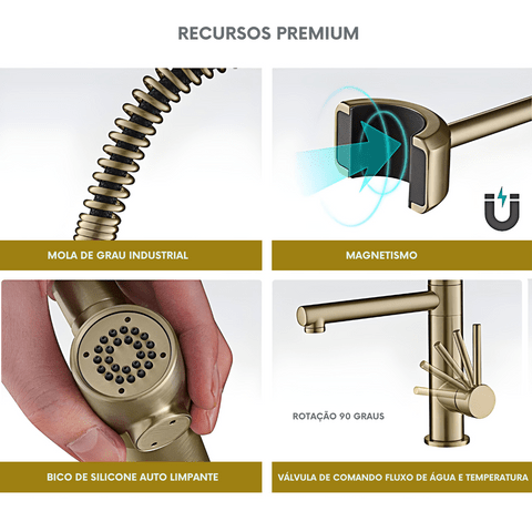 Torneira Gourmet Cozinha Monocomando Com Saída Filtro Luxo Premium Luxo 360° - Kube torneira gourmet Cozinha Artificio Lar