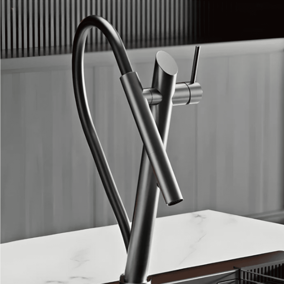 Torneira Gourmet Cozinha Monocomando Extensível Luxo Cozinha Bella Torneira Gourmet Cozinha Monocomando Extensível Luxo Cozinha Bella Artificio Lar Grafite Escovado G1/2