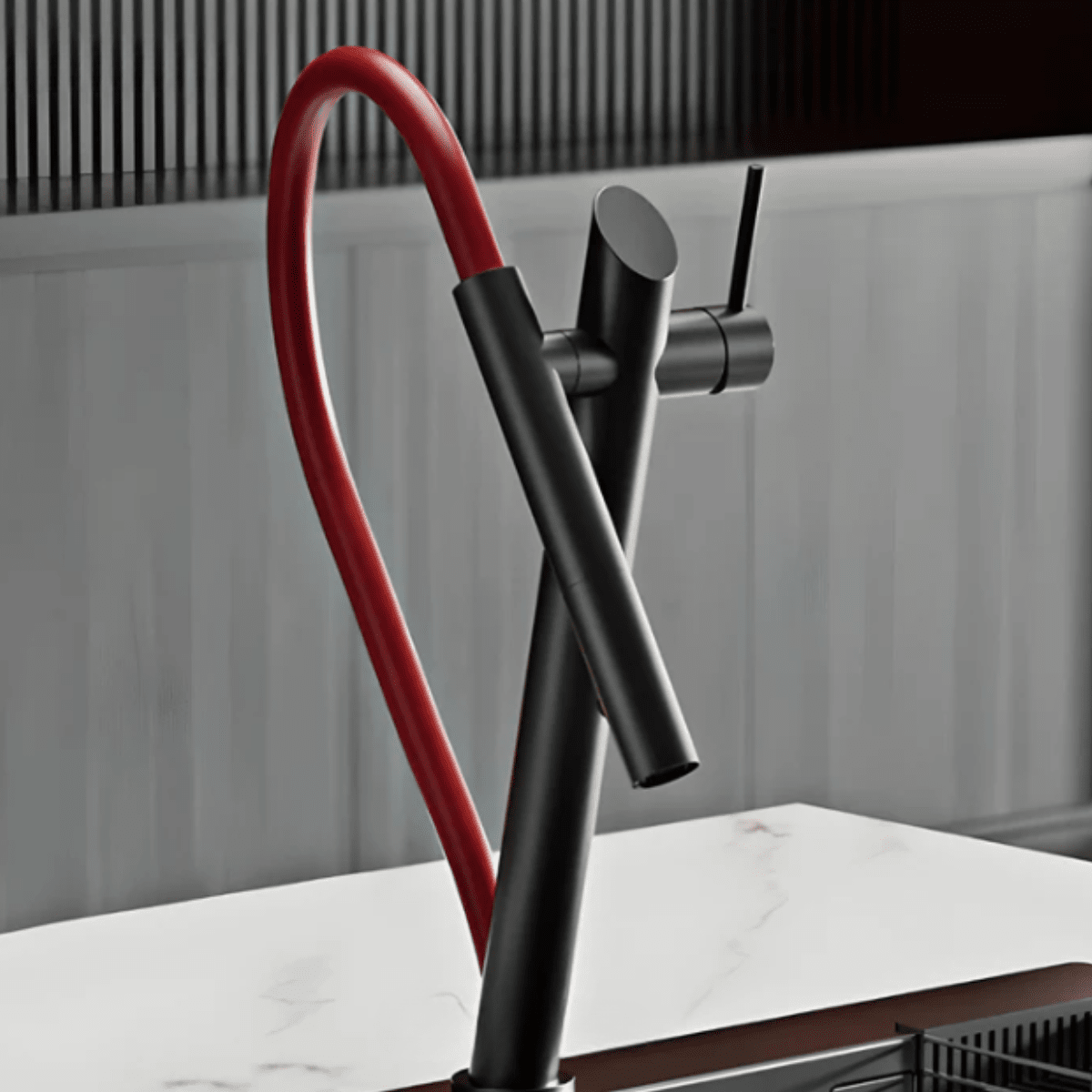 Torneira Gourmet Cozinha Monocomando Extensível Luxo Cozinha Bella Torneira Gourmet Cozinha Monocomando Extensível Luxo Cozinha Bella Artificio Lar Preto Fosco/Vermelho G1/2