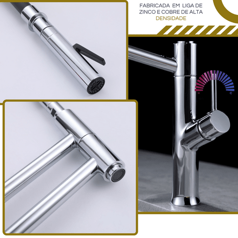 Torneira Gourmet Cozinha Monocomando Premium Luxo Dupla Funcionalidade extensível Rower Artificio Lar